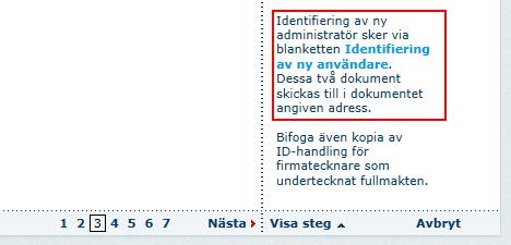 Sida 3: Tilldelning av behörighet till administration. Om användaren har modulen Administration kan du i det här steget ändra administrationsrättigheterna.