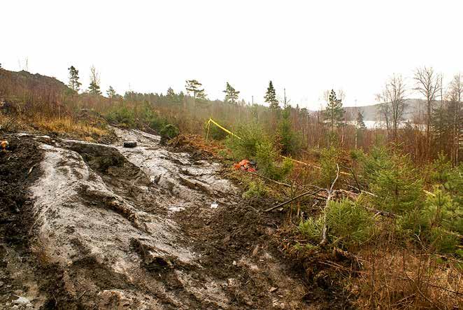 Flintfynd i ett dagvattendike 9 Figur 5. Den centrala delen av den planerade dagvattenledningens sträckning är här avbanad ner till berggrunden.