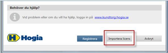 Licensfilen måste importeras för att registrering ska ske korrekt och för att du ska kunna öppna Hogia Personal. 6. Du slutför din registrering genom att trycka på Registrera.