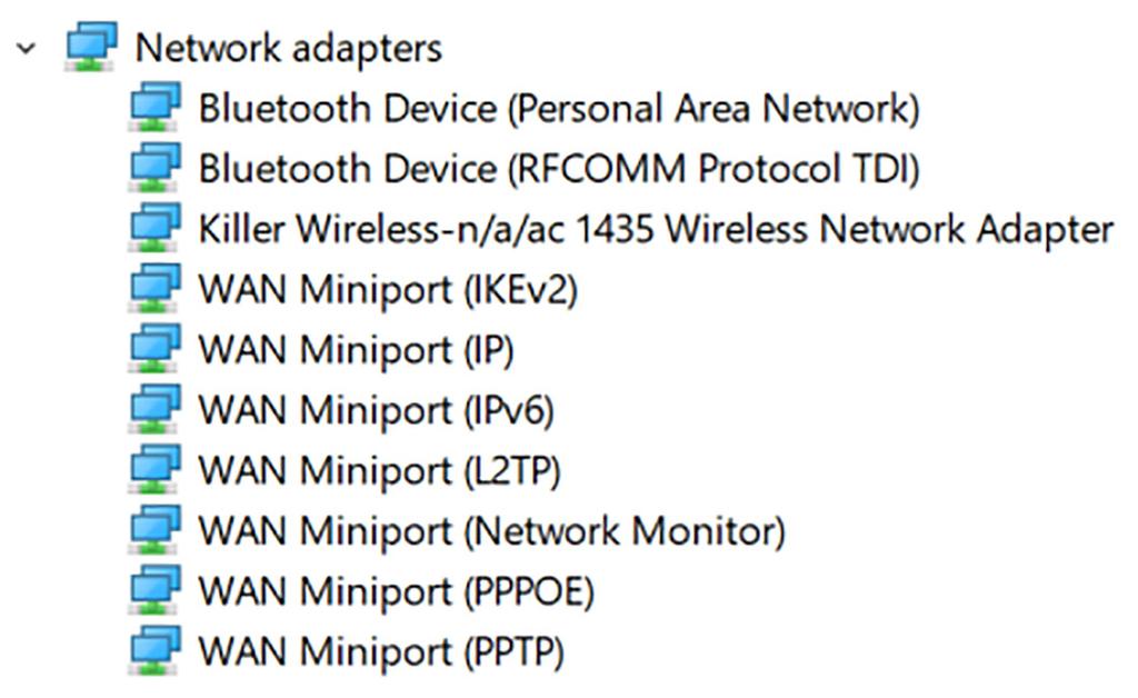 Intel Wi-Fi- och Bluetooth-drivrutiner Kontrollera i Enhetshanteraren om drivrutinen för nätverkskortet är installerad. Installera uppdateringarna av drivrutinerna från www.dell.com/support.