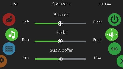 KALIBRERA HÖGTALARE VÄLJA LJUDKÄLLA BLUETOOTH PARNING FÖR ATT KALIBRERA HÖGTALARNA Rulla högra hjulet tills ikonen för speaker calibration (högtalarkalibrering) är markerad i mitten.