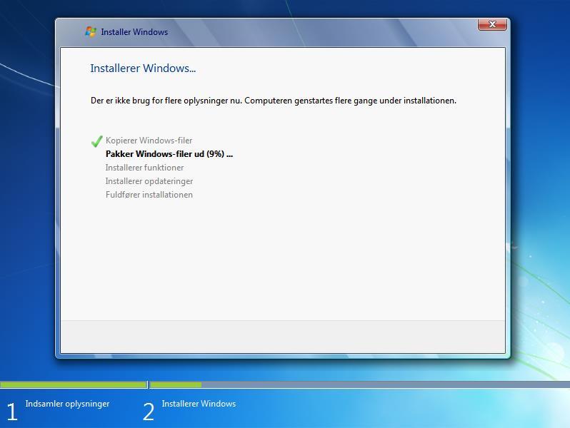 7. Installationen på datorn startar Windows 7