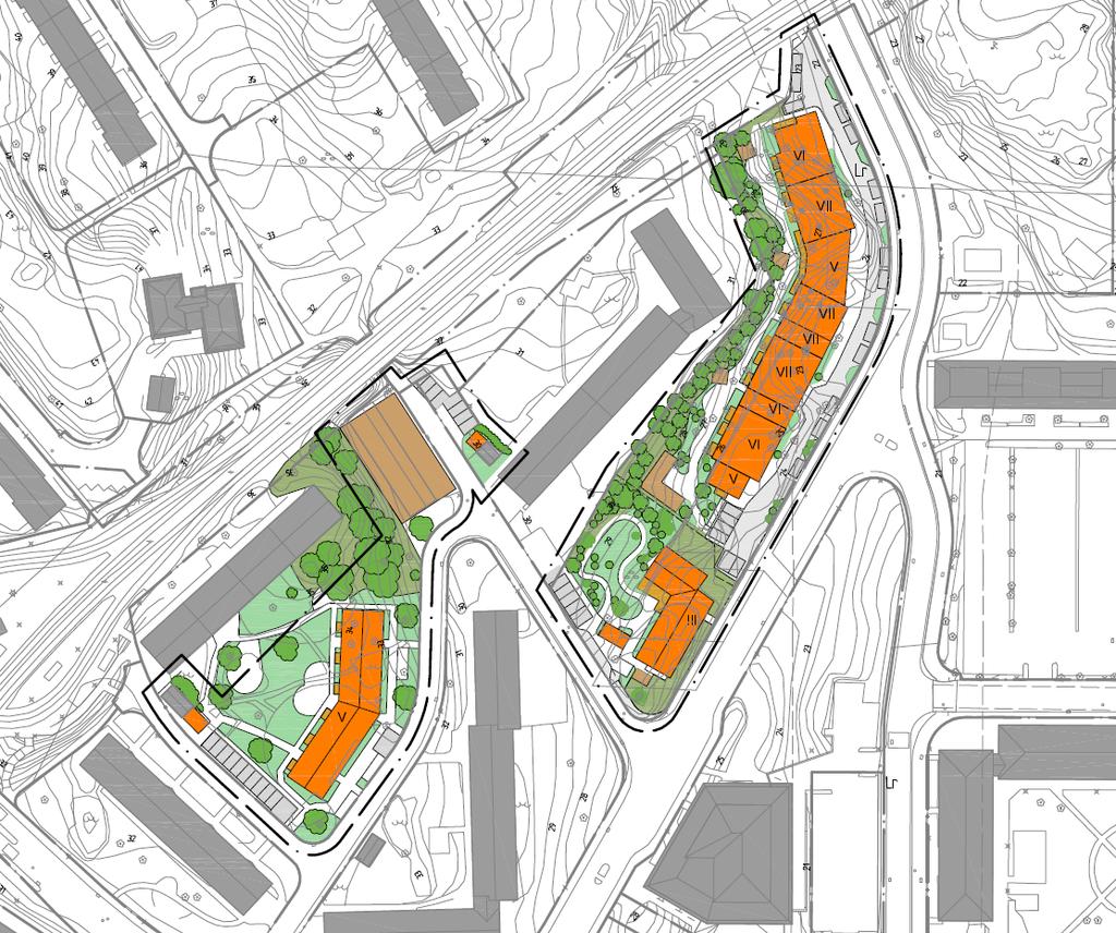 Detaljplanens innebörd och genomförande C B A Tre områden för exploatering. A: ByggVesta, B: Område för BmSS-boende C: Familjebostäder Den kommunägda marken (Järnbrott 758:51 m.