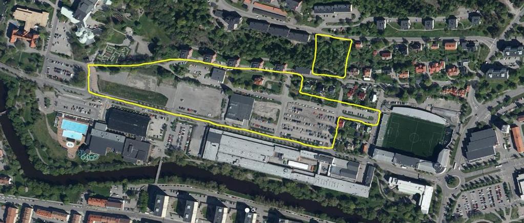 5 Det aktuella området ligger mellan Emhart vid Universitetsallén och slutar vid parkeringen nedanför Folkets park.