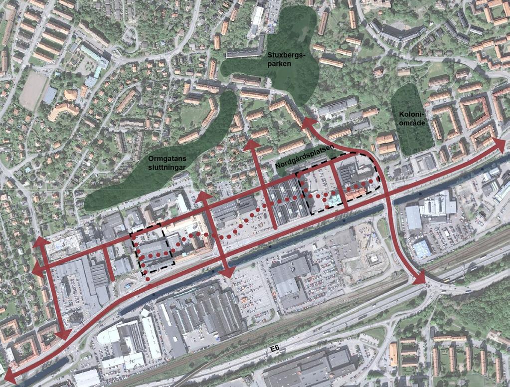 Områdets övergripande struktur Bebyggelsen i närområdet innehåller idag stora kontraster.