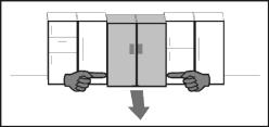 positionen som möjligt före hopmonteringen. q Ta alltid i de främre yttre hörnen skåpen flyttas. Tryck aldrig med knän mot sidoväggen eller dörren.