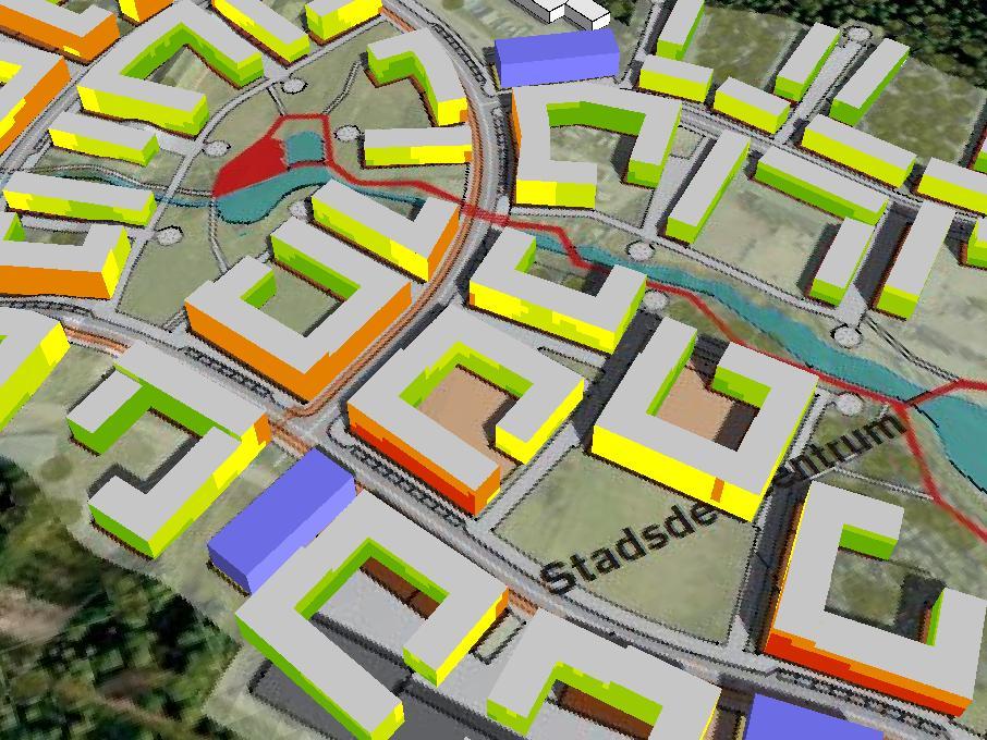 Bullerutredning Kronandalen Ekvivalenta ljudnivåer vid fasad vid ny bostadsbebyggelse - frifältsvärden - Framtida situation år 2030 - stadsdelscentrum sett från väster BILAGA 8 Teckenförklaring Nya