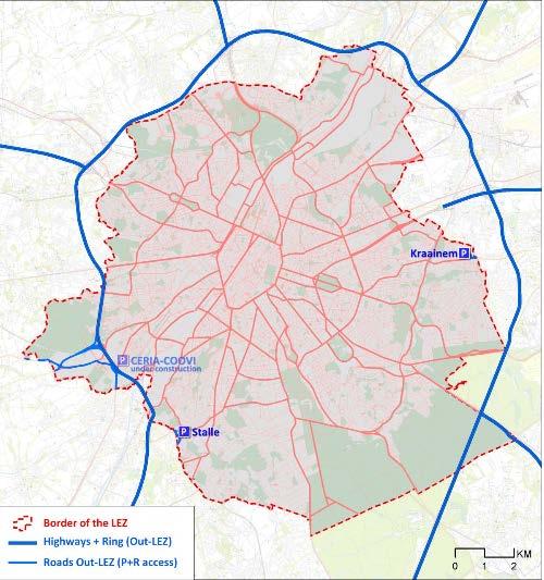 Low Emission Zones in Europe The LEZ in Antwerp has restrictions for all motorized vehicles with four-wheels, while Brussels has restrictions for cars, vans and buses, see Table 2.7.