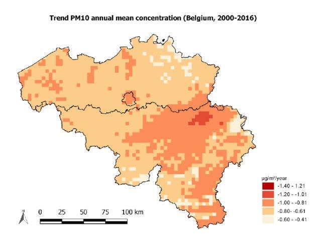 Low Emission Zones in Europe Figure 2.21: Trend in PM 10 reduction for Belgium from 2000-2016. Source: Irceline 2017 2.4.