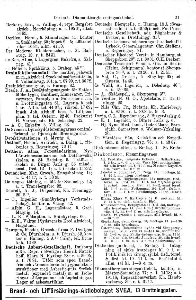 DerkertDiftmftntbergborrningsaktiebol. 21 Derkert, Edv., n. Valling. 4; repro Bergsbro Deutsche Bierquelle, n. Hamng. 18 A (Svea, aktieb., Norrköping; a. t. 19561, rikst. salens hus) ja. t. 4050;inneh.