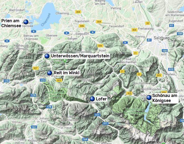 Königsee till Chiemsee, 7 nätter 6(6) Königsee till Chiemsee Vandringen sträcker sig från Königsee till Chiemsee och går på gränsen mellan Tyskland och Österrike.