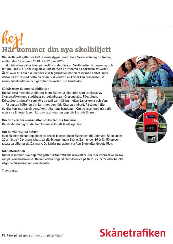 Brev vid utskick av kort Skånetrafiken carrier Kommunens egna följebrev laddas upp i portalen