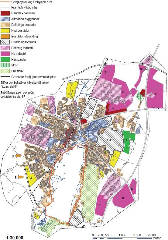 Underlag och analys Den fördjupade översiktsplanen för Osby tätort som är del i översiktsplanen, antagen -- av kommunfullmäktige, pekar ut fler framtida användningsområden för centralorten.