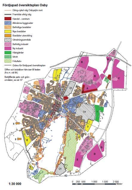 Den fördjupade översiktsplanen över Osby tätort. Planen pekar ut etableringsområdet (område C) som industri men också som möjligt handelsområde.