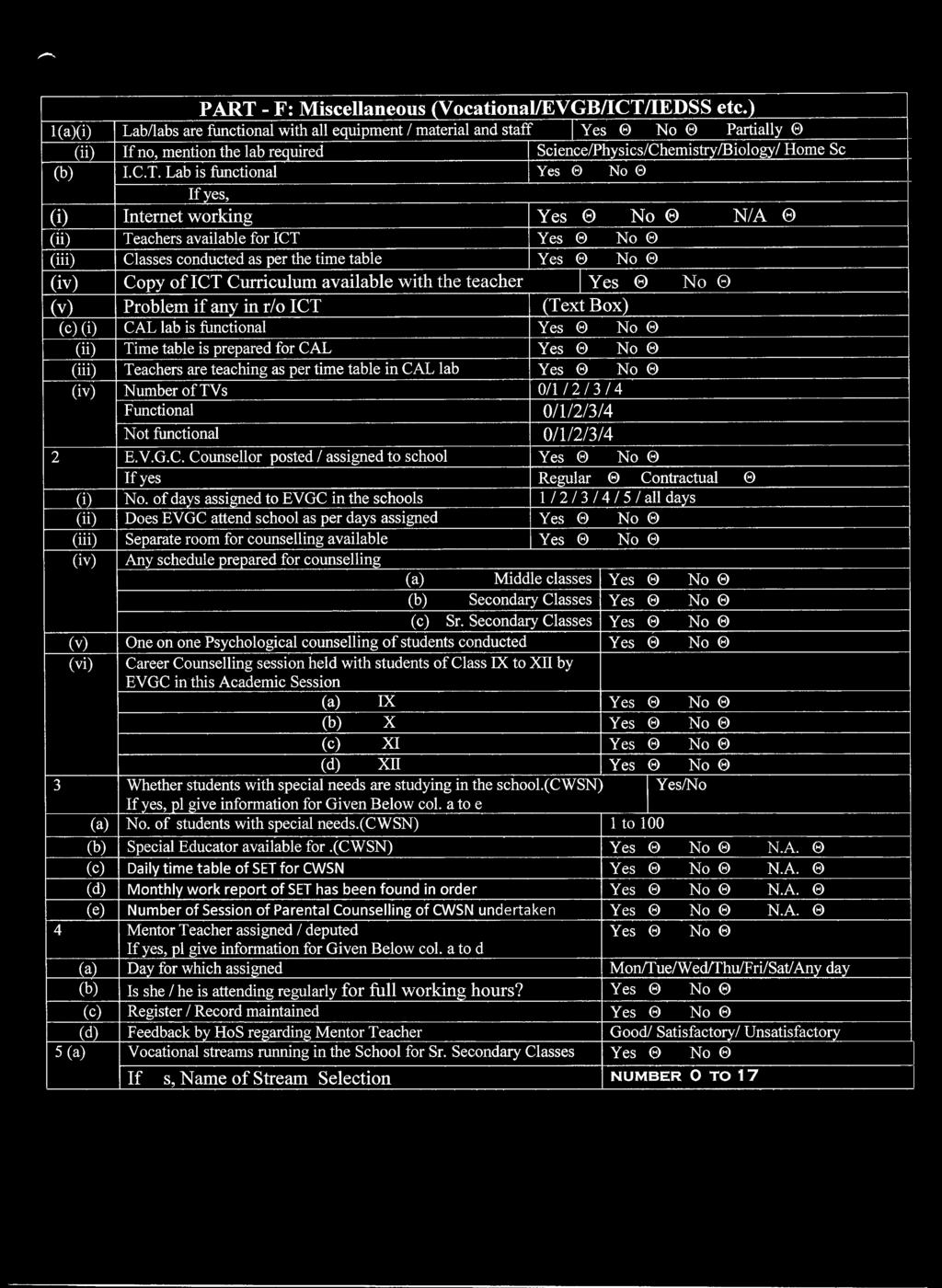 Lab is functional Yes 0 No 0 If yes, (i) Internet working Yes 0 No 0 N/A 0 (ii) Teachers available for ICT Yes 0 No 0 (iii) Classes conducted as per the time table Yes 0 No 0 (iv) Copy of ICT