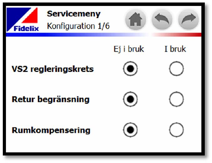 4.5 KONFIGURATIONSMENYN Du öppnar konfigurationsmenyn genom att peka på konfigurationssymbolen på servicemenyn.
