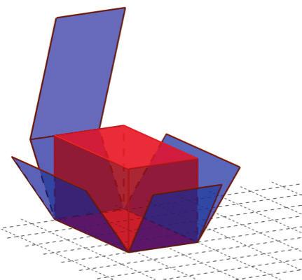 beskrivning i algebrafönstret och istället för <Tal> skriver vi e. Under Nät i algebrafönstret är arean av rätblocket beräknad.