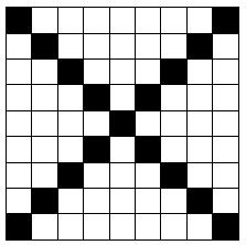 Uppgift 5: Svarta diagonaler Figuren visar en kvadrat indelat i 9 x 9 små kvadrater. De små kvadraterna längs diagonalerna är färgade svarta a) Hur många vita kvadrater är det i figuren?