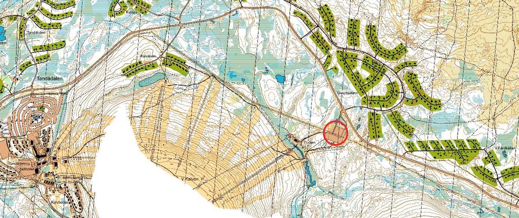 8. Sprint intervaller, V Kalven Kör riksväg 66 och sväng av mot Tandådalen östras fjällanläggning (Pulsen). Parkera vid den stora parkeringen (röda cirkel på kartan). GPS koordinater: 61.