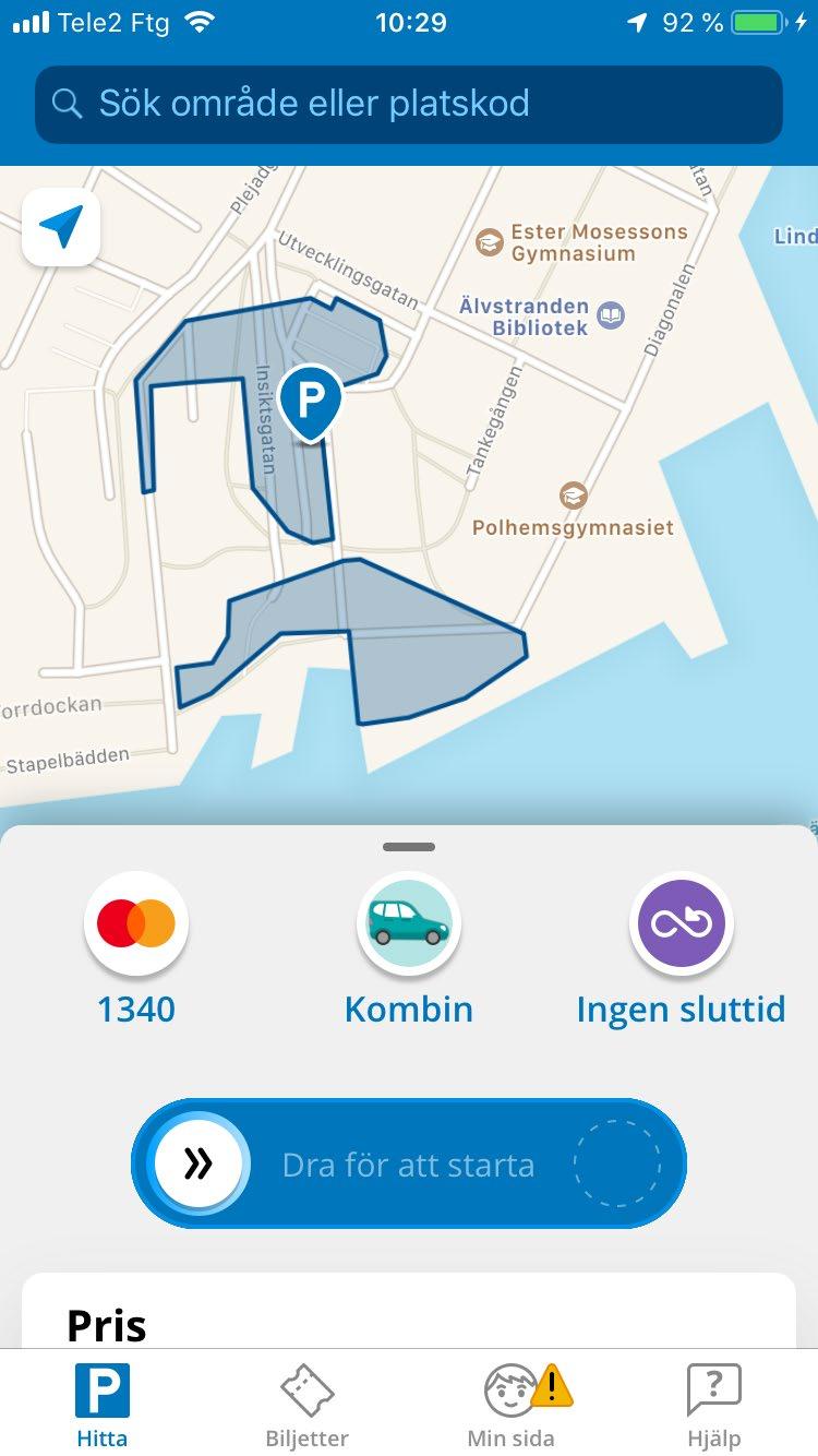 1. Logga in i appen Parkering Göteborg.