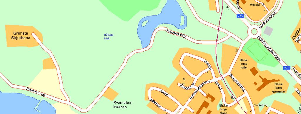 Sväng första höger in på Grimstagatan och följ skyltningen till vänster in på Kanaans väg och fram till skjutbanan.