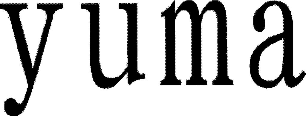 1438686 Designerad: 2018-09-04 Publicerad: 25/171 2019-06-20 Figurklass: Beskrivning : 27.05.01. The mark is composed of stylized Latin characters of "YUMA"; while the whole mark has no meaning.