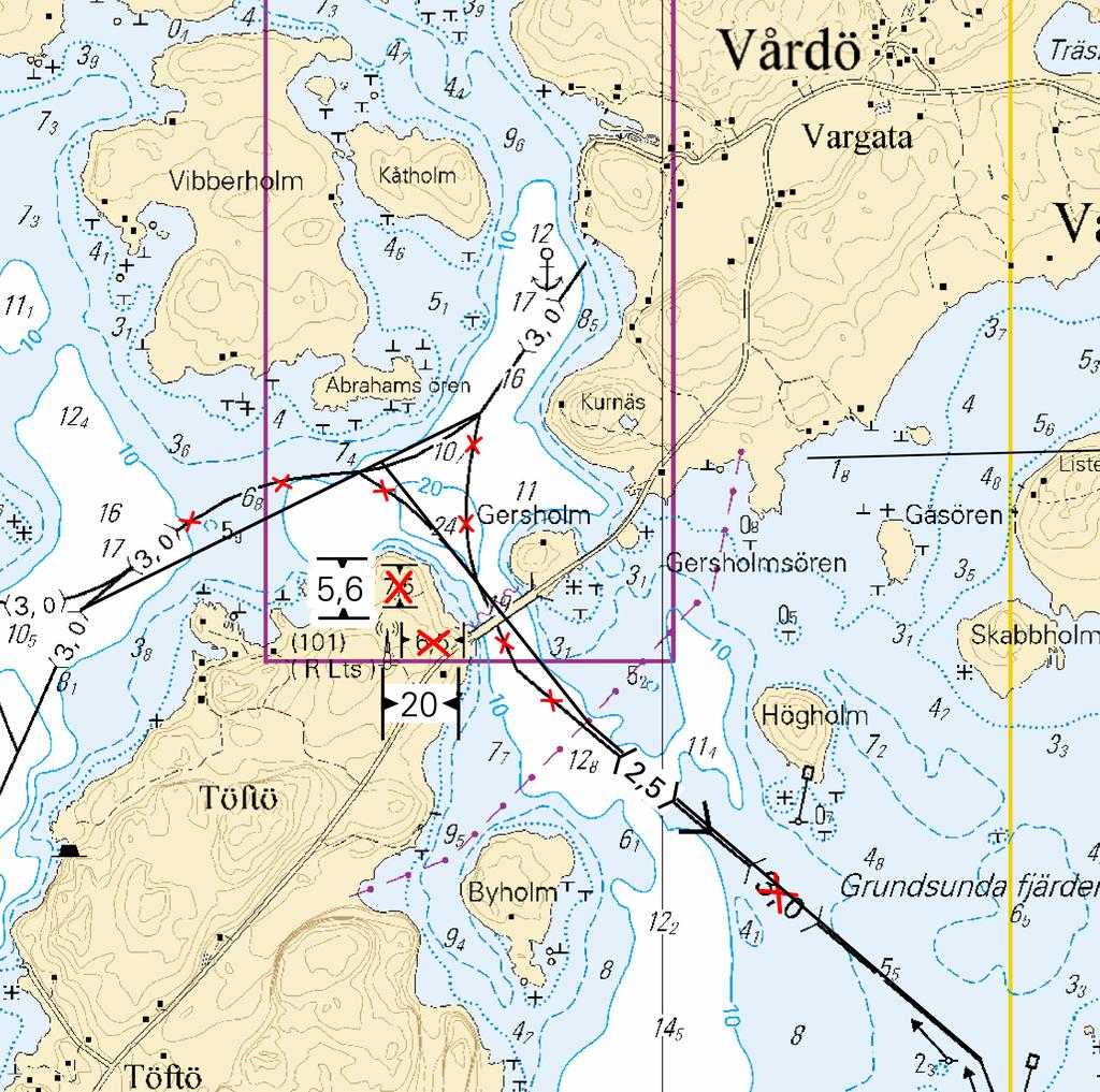 2 Kuva viitteeksi, karttaotteet ei merikartan mittakaavassa / Bild för referens, kortutdrag inte i