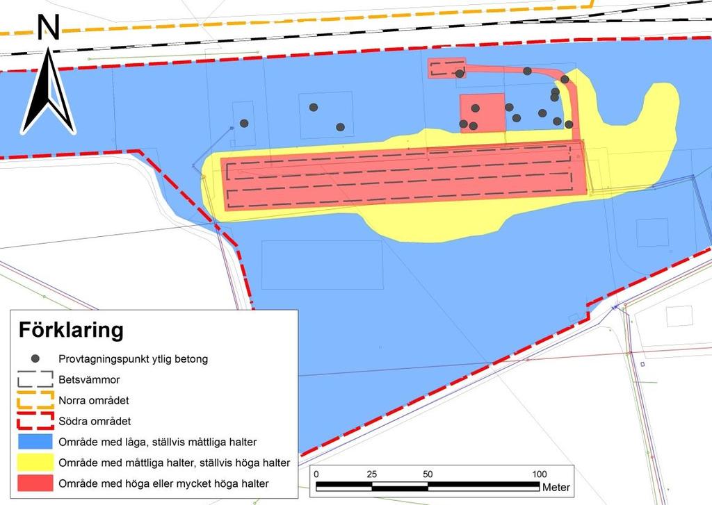 4. Föroreningar i betong 4.1 Betong ovan mark Underlag Mängden kvarlämnad betong ovan mark inom det Södra BT Kemi-området uppskattas till 1 800 kg.