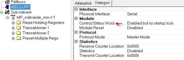 7.1 ALLMÄNT 7.1.1 ABCLUFP Control Control och Status är bra att ta med för eventuell diagnostik.