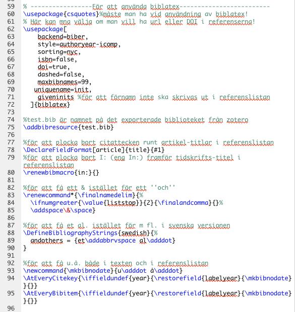 2.2 Olika användbara usepackage i Latex Den kod som måste läggas till i usepackage-delen av dokumentet, innan \begin{document}, finns längst upp i koden för det här dokumentet.