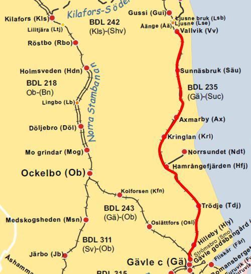 4(12) Alternativa genmföranden Åtgärden Spårbyte Gävle-Åänge gäller just ett spårbyte sm kmmer att genmföras mellan Strömsbr ch Vallvik, se röd markering i karta nedan. Figur 1.