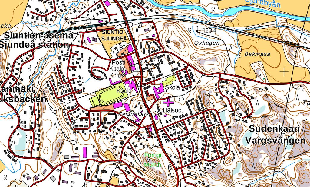 Området för detaljplaneändringen ligger i Sjundeå kommuncentrum runt Sjundeåvägen.