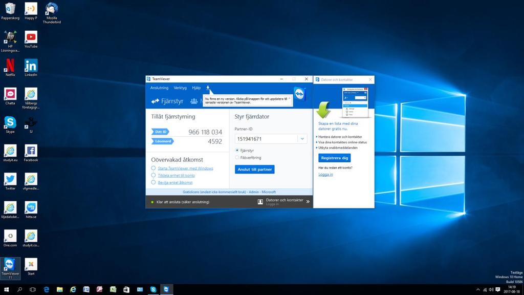Dator 2 Ladda ned team viewer även till dator 2.
