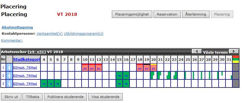 27 Borttag av placerad Studerande För att ta bort en placerad studerande klickar man på Placering i huvudmenyn 1.