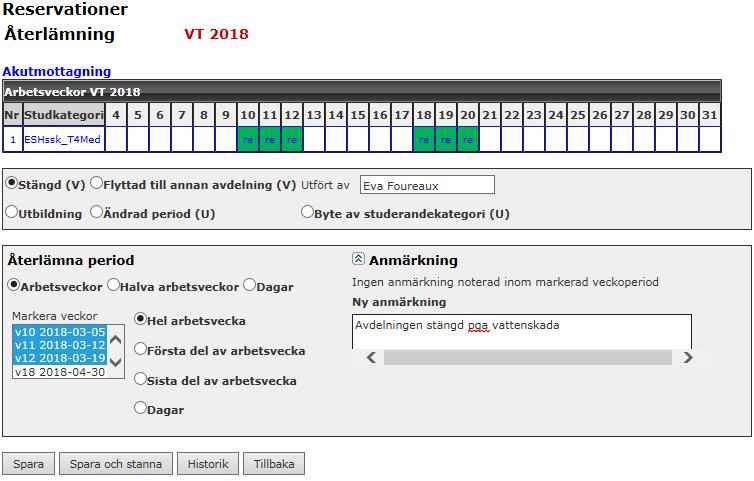 36 9 ÅTERLÄMNING AV PLATSER (U)(V) Det finns i KliPP möjlighet att återlämna platser som inte kan utnyttjas.