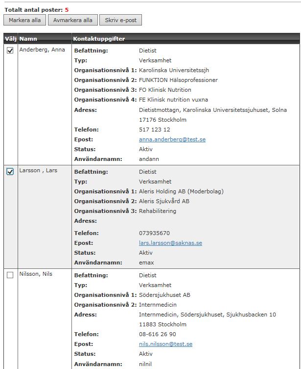 61 Ny sida kommer upp som visar vilka personer som är valda och vilken E-postadress som brevet skickas till.