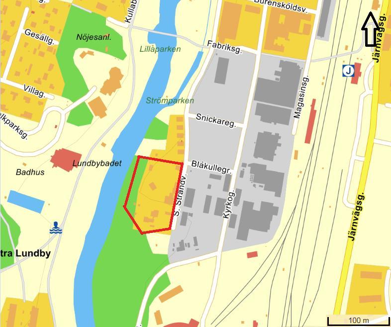 Figur 1. Undersökningsområdet ungefärliga läge är markerat med rött ( Eniro/Krak/Geodatastyrelsen. Karttakeskus. Lantmäteriet). 3.