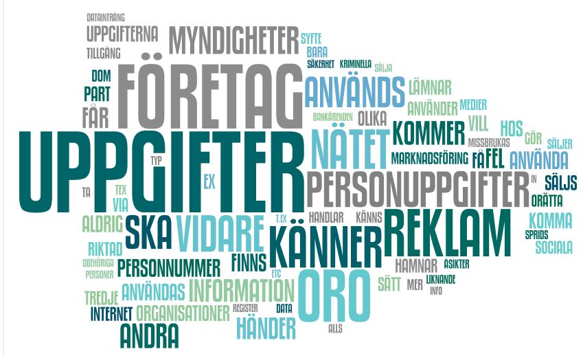 Vad som oroar när det gäller ens personuppgifter spontant FRÅGA: När, eller i vilka situationer, känner du störst oro för hur dina personuppgifter används av företag, myndigheter och organisationer?