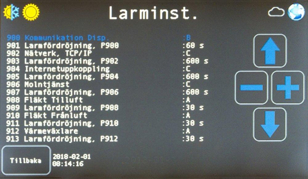 6.3.2. Programmering Inställningar av larm sker under Larminställningar.