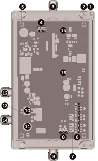 MIC Alarm-Washer Interface Unit Layout för MIC-ALM-WAS-24 sv 11 5 Layout för MIC-ALM-WAS-24 Bilden nedan visar layouten för MIC-ALM-WAS-24, med kretskortsatsen och fyra (4) kabelboxar installerade.