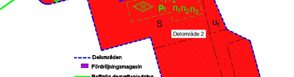 Botkyrkas dagvattenpolicy anger dock att en naturlig vattenbalans skall eftersträvas. Förslagsvis kan ett infiltrationsmagasin/stenkista anläggas i områdets södra del, se figur 10.