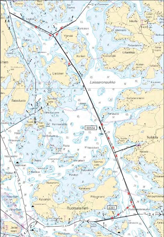 6. Väylän keskilinja Farledens mittlinje Fairway centre line WGS 84 2.4 m Kartat-Korten-Charts 1) 60 27.610 N 21 40.286 E 26, 952, 953, D/720/720.2, D/Utö-Turku, Åbo, D/Index 2) 60 27.767 N 21 40.