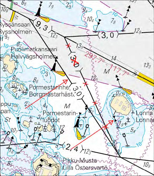 A. Väylälinjauksen muutos Ändrad farledsdragning Amended channel alignment Väylän keskilinja Farledens mittlinje Fairway centre line: WGS 84 3.0 m Kartat - Korten - Charts: 1) 60 09.044 N 24 59.