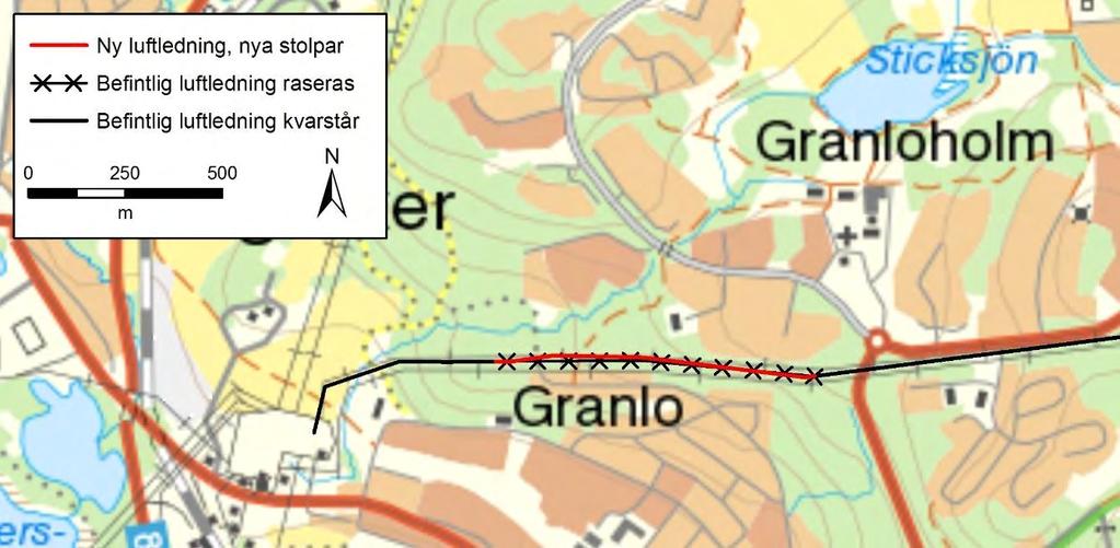 delsträcka 1 kvarstår befintlig ledning i befintligt utförande i cirka 800 meter fram till delsträcka 2 (se avsnitt 3.2.2), som är cirka 1 km långt.