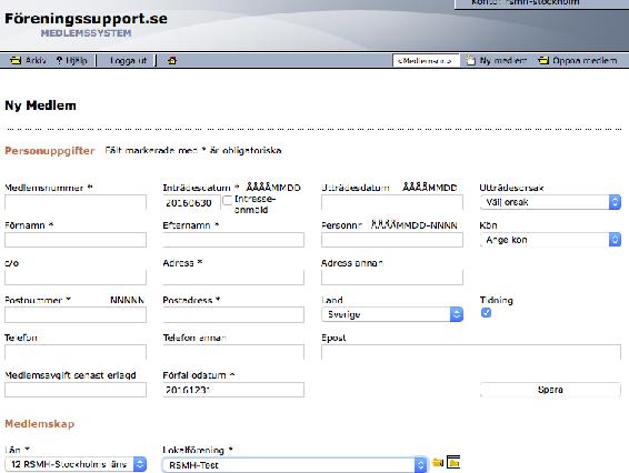 klicka på knappen Ny medlem uppe i menyraden).