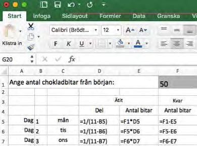 Markera sedan från A6 till F7 och dra nedåt för att kopiera tills