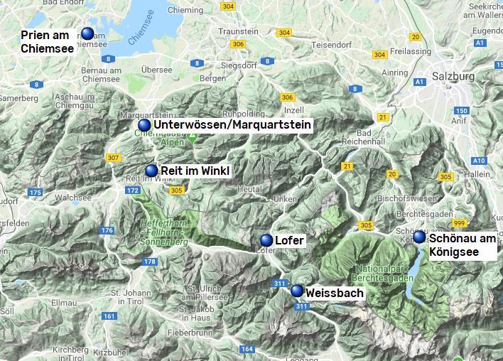 Königsee till Chiemsee, 7 nätter 6(6) Königsee till Chiemsee Vandringen sträcker sig från Königsee till Chiemsee och går på gränsen mellan Tyskland och Österrike.