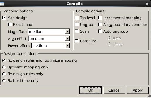 70 6 SoC Encounter Manual Figure 6.5: Compile window parameters. When it is desired to reload a saved design, use File Read.