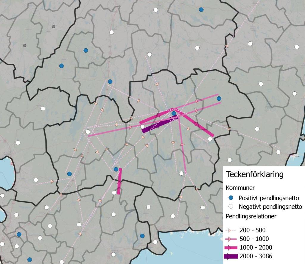 Karta 11: In- och utpendlingar till och från kommunerna i Kronobergs
