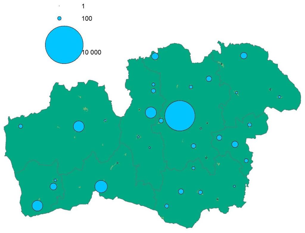 Karta 18: Befolkningsutveckling på tätortsnivå, faktiska tal (2000 2017).